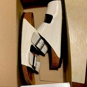 White patent leather Birkenstock size ladies 7 shoes